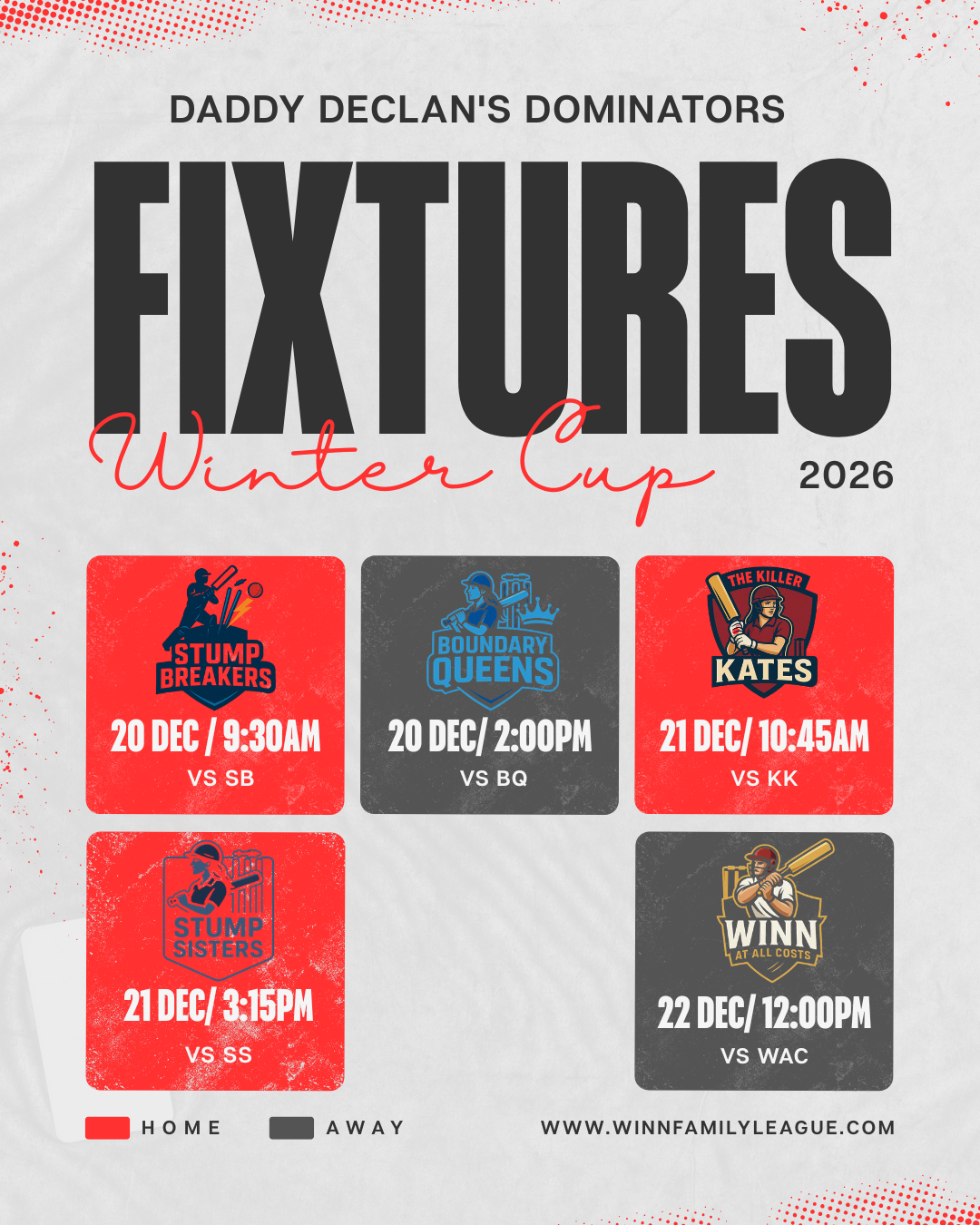 💪 Daddy Declan's Dominators – Winter Cup 2026 Fixtures Released!