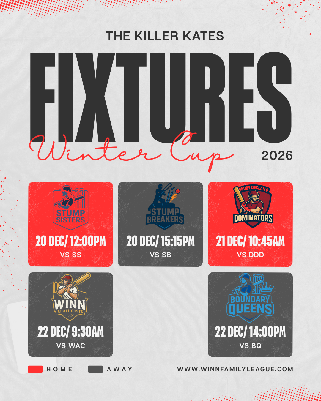 ⚡ The Killer Kates – Winter Cup 2026 Fixtures Released!